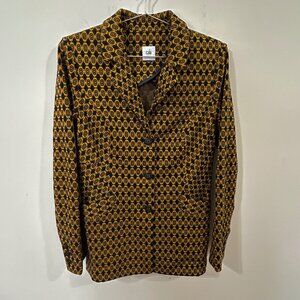 CAbi Kensington Proper Medallion Jacket Sz S VTG Knit Navy & Mustard